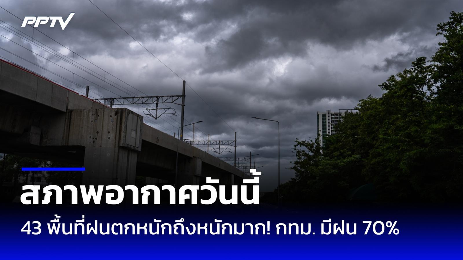 สภาพอากาศวันนี้ 43 พื้นที่ฝนตกหนักถึงหนักมาก! กทม. มีฝน 70%