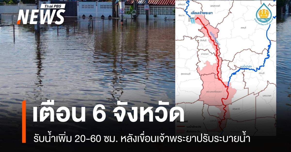 สทนช.เตือน 6 จังหวัดเจ้าพระยา รับน้ำเพิ่ม 20-60 ซม.หลังเขื่อนปรับระบายน้ำ