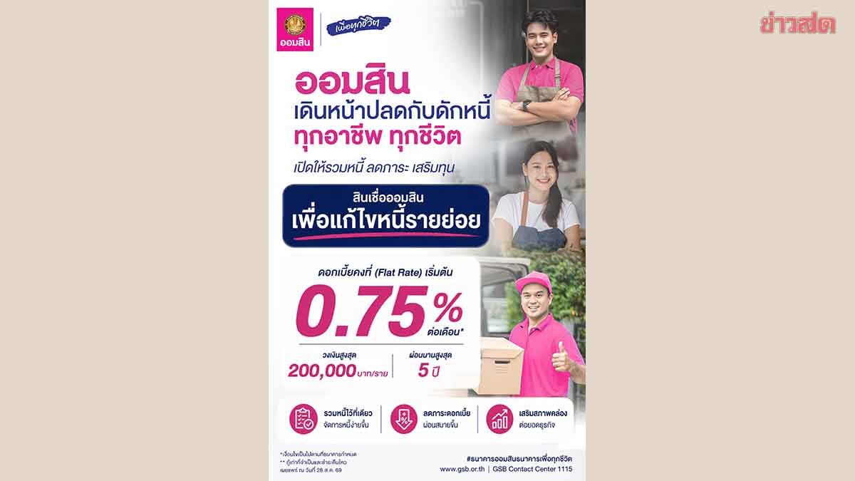 ออมสิน เปิดทางคนเป็นหนี้! รวมหนี้ไว้ที่เดียว กู้สูงสุด 2 แสน ผ่อนยาว 5 ปี